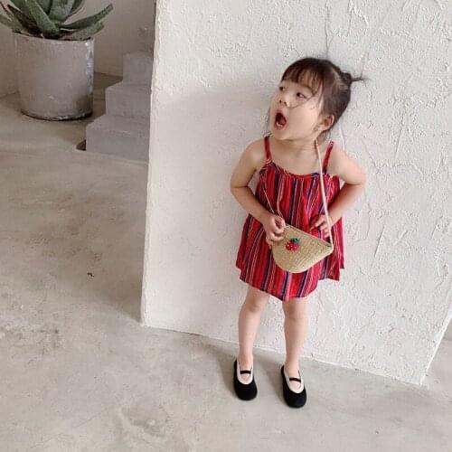 Baby girls Summer Strip Sleeveless Casual Beach Party Short Dress Toddler Kid Baby Cotton Cute Sundress Outfit Set