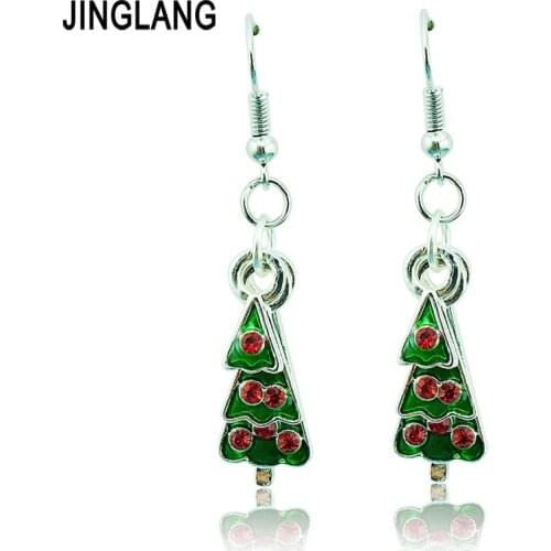 Fashion Charms Earrings Dangle Three Rhinestone Christams Tree Statement Earrings For Women Christmas Gifts Jewelry