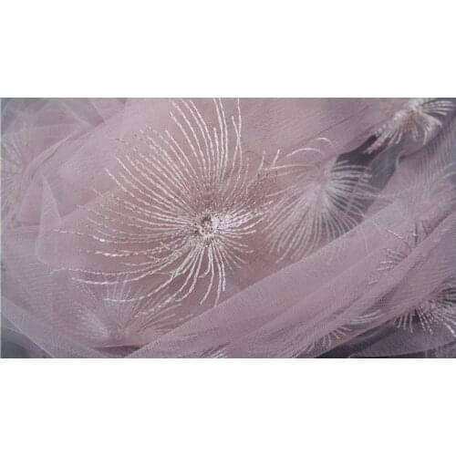 Soft Blossom Tulle Lace Fabric In Pink/ Gray For wedding gown, bridal dress, fabric by yard