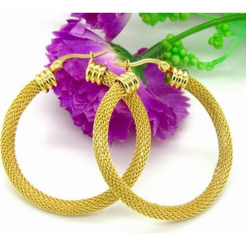 New ! women fashion 3 size round mesh design big circle golden/silver color stainless steel jewelry big circle earring se03