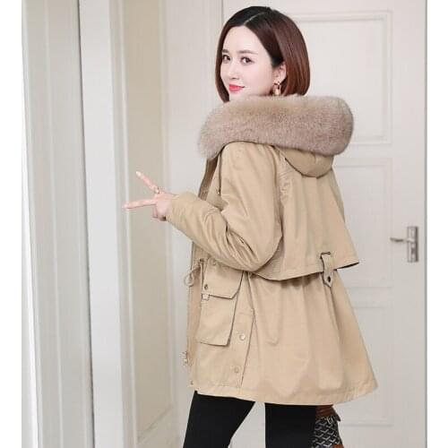 Zqqz to overcome womens new Rex Rabbit Fur liner fox fur collar small middle long fur coat d493