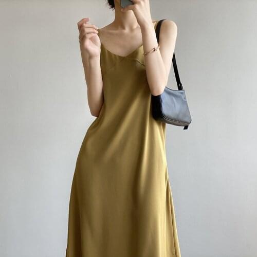 Summer Korean Mid-length Women Suspender Dress Fashion Sleeveless Backless Green V-neck A-line Dress Casual Vestido Mujer Verano