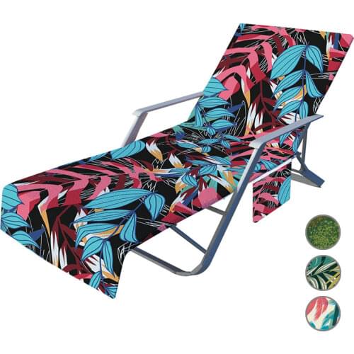Plant Pattern Summer Beach Chair Cover Microfiber Recliner Towel with Side Pocket Portable Beach Lounge Towel Soft Beach Towel