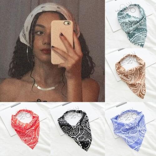 Paisley Floral Print Elastic Hair Scarf Headband Boho Vintage Turban Bandana Triangle Head Kerchief Hair Accessories