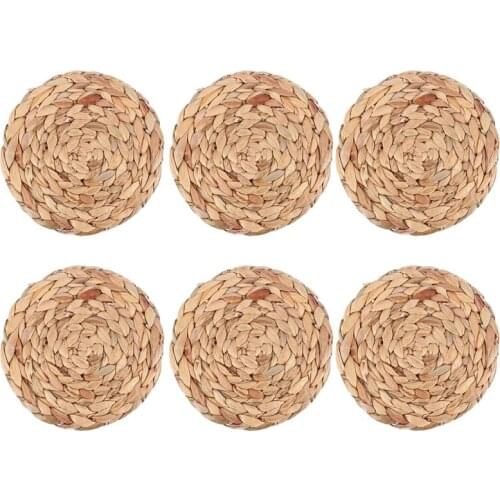 Practical 6Pack Round Woven Placemats for Dining Table, 7.8 Inch Straw Braided Placemat, Heat Resistant Non-Slip Weave Placemats