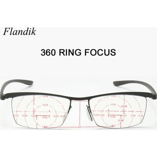 Progressive Bifocal Prescription Glasses Unisex Half Frame Reading Glasses 360 Degree Ring Focus Presbyopia Glasses +1.00to+3.00