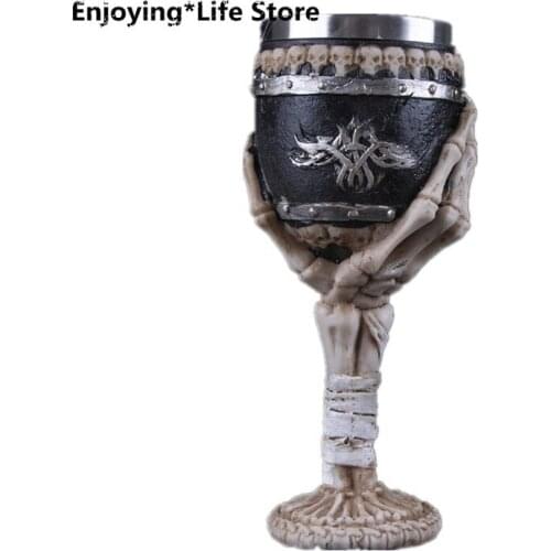 Retro Resin Skull Red Wine Goblet Stainless Steel Beer Mug Halloween Bar Decoration Home Decoration