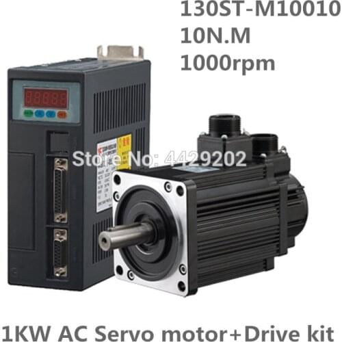 130ST-M10010 9.55N.M 1KW 1000rpm AC Servo Motor Kits CNC Sewing Machine Motor 1000w 130st m10010 Matched Driver With Cable