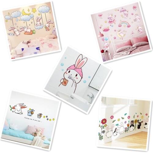 [SHIJUEHEZI] Rabbits Wall Stickers DIY Bunny Animals Wall Decals for Baby Bedroom Kids Rooms Children Nursery Home Decoration