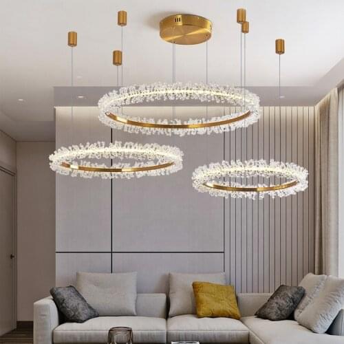 Modern Chandelier Lighting For Living Room Gold Ring Chandeliers Home Decoration Lustre Crystal Lamps