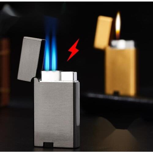 Three Fire Langsheng Lighter Air Filled Double Direct Blue Flame To Open Fire One Machine Three Fire Personality