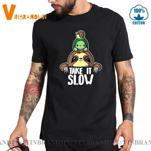 Funny Take it slow T-shirt Cute Snail riding sloth t shirt men kawaii turtle snail tshirt lazy sloth teeshirt animal printed tee