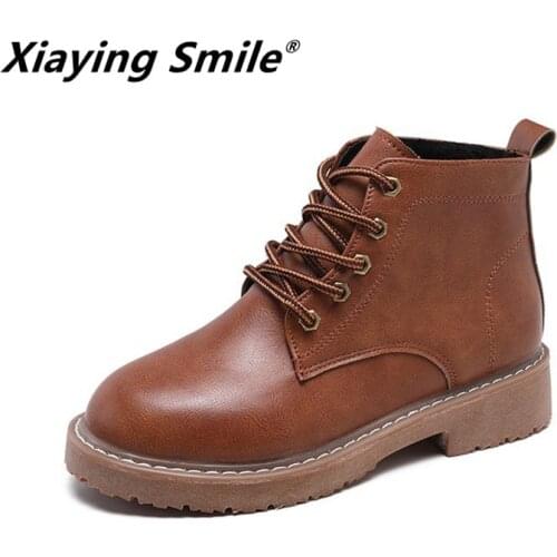 Xiaying Smile Women Ankle Boots New Fashion England Style Casual Shoes Female Fleeces Inside Antiskid Sole Popular Sewing Shoes