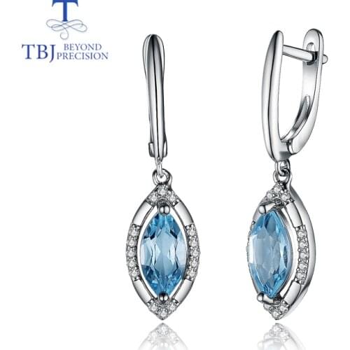 925 sterling silver earrings natural sky blue topaz gemstone,simple nice horse eye design fine jewelry for woman birthday gift