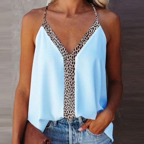 Female Tops Deep V-Neck Sexy Strap Leopard Print Camis Sexy Low-cut Strap Top Women Sling Sleeveless Tops Party Nightclub Style