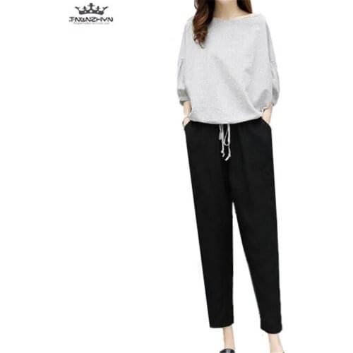 Tnlnzhyn 2019 New Summer Women Fashion Suits Vintage 2 Pieces Set Linen Tops And Pants Loose Casual ladies Pants Sets Y1077