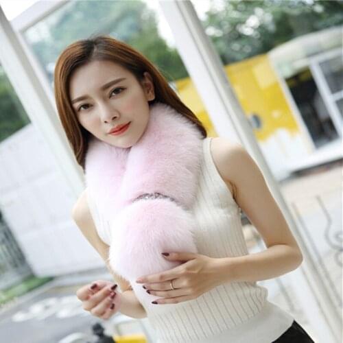 Factory Price New 2019 Spring 100% Cute Real Fox Fur Square Collar Womens Genuine Leather Women Fashion Solid Scarf For Lady