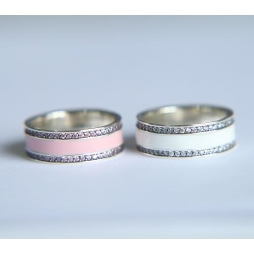 Authentic 925 Sterling Silver pink Colors Radiant Princess Enamel Engagement Ring For Women Fine Jewelry Gift