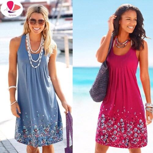 Plus Size 5XL Print Women Dresses 2019 Sleeveless Summer Ladies Casual Loose Dress Boho Beach Dresses Vestidos De Fiesta