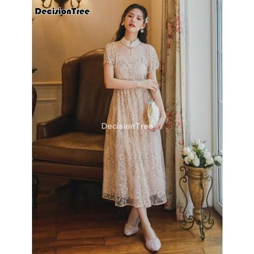 2021 chinese lace elegant vintage cheongsam modern improved long qipao women sexy vestidos cheongsam qipao oriental dresses