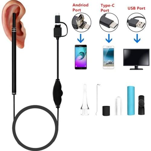 3 In 1 Mini 0.3MP 6 LED USB Endoscope Borescope Snake Inspec Android Scope 5.5mm Visual Ear Camera HD with Earwax Cleaning