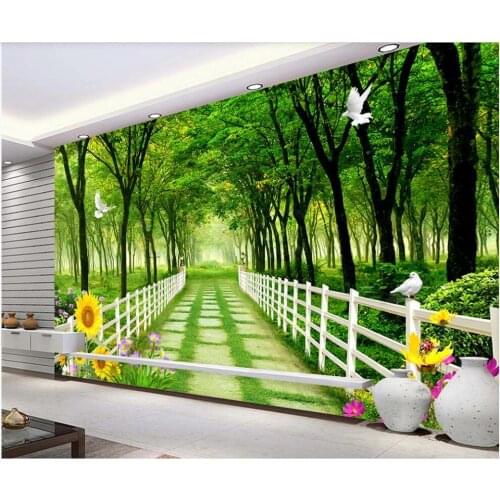 Custom photo 3d wallpaper Green woods wood fence nature landscape living room home decor 3d wall murals wallpaper for walls 3 d