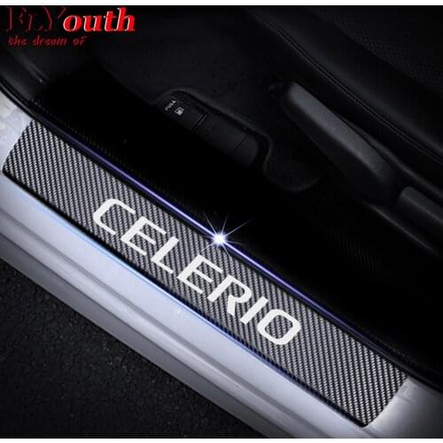Car Door Sill Scuff Plate For Suzuki Celerio Reflective 4D Carbon Fiber Sticker Welcome Pedal Threshold Auto Accessories 4Pcs