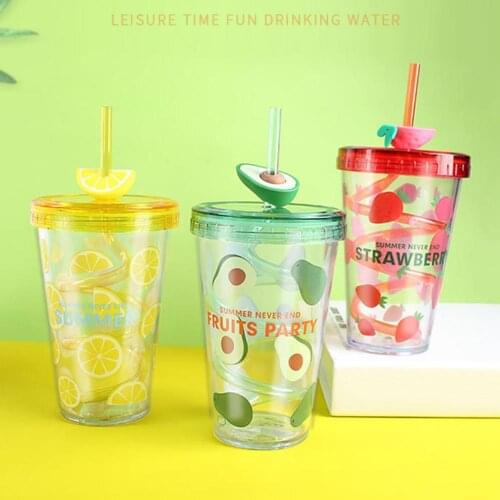 480ml Fruit Print Summer Outdoor Swirl Straw Tumbler Water Drinking Cup Bottle