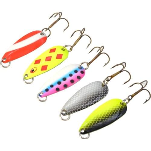 5Pcs/Lot Metal Spoon Hard Fishing Lure Artificial Wobblers For Trolling Trout Spoon Bait Bass Pike With Treble Hook