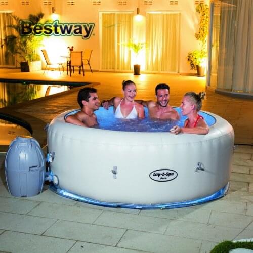 54148 Bestway 77"x26"/196x66cm Palm Springs AirJet Inflatable SPA Set Large Round Thick Inflatable Family Swimming Pool for 4-6