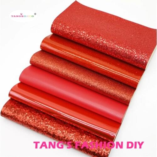 6pcs--- 20X22CM DIY Hair Bow Material Red Color Mix DIY PU Synthetic Leather set