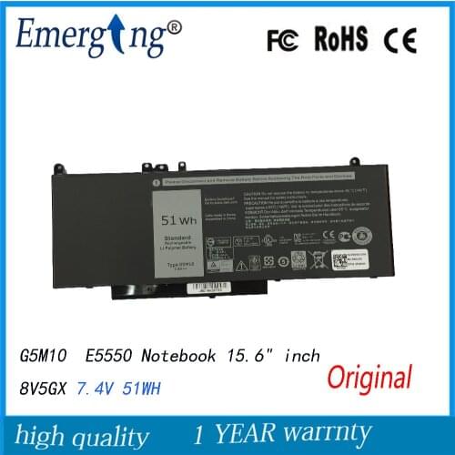 7.4V 51WH New Original Laptop Battery for Dell Latitude E5550 Notebook 15.6" inch 8V5GX G5M10