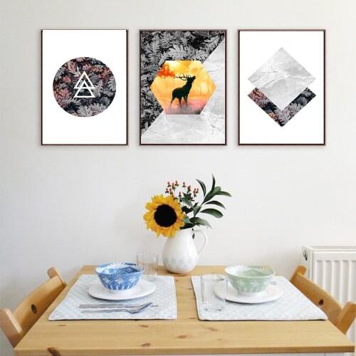 Abstract Paintings for Living Room Wall Art Geometric Deer Landscape Geometry Nordic Poster Leaf scandinavian decoArt