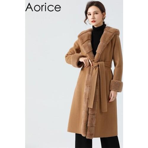 Aorice Women Winter Mink Fur Parka Coat Jacket 2020 New Real Mink Fur Hood Long Trench Coats Jackets Z20036