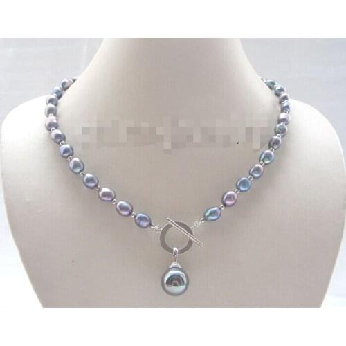 FREE shipping>>> >>>Beautiful 20" 9-11mm black baroque freshwater pearl necklace 6.07