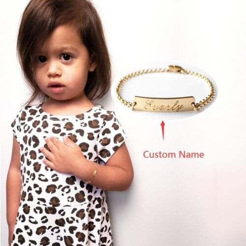 Rose Gold Baby Bracelets Personalized Custom Kids Name Bracelet Stainless Steel Engraved Birth Year Or And Letter Jewelry Gifts