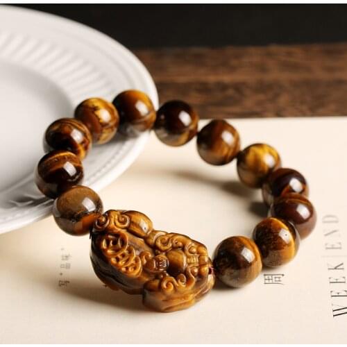 Brave Troops Brown/Yellow 12mm Natural Tigers Eye Beaded Strand Bracelets for Men Fine Jewelry Gifts for Boyfriend YBR441