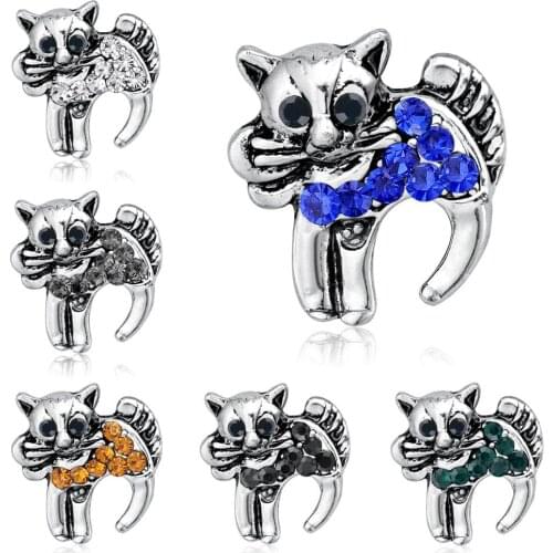 6pcs/set small size rhinestone cat kitten animal brooch pins for cat lovers