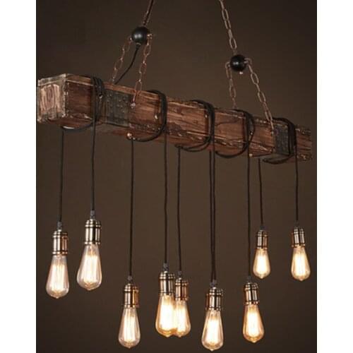 Wooden Industrial Vintage LED Pendant Lights Retro Loft Pendant Lamp E27*10 Creative RH Hanglamp Fixtures For Home Lighting
