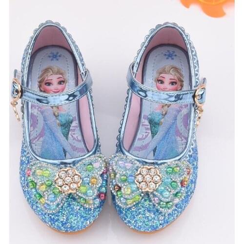 Princess Kids Leather Shoes For Girls Cartoon Casual Glitter Children Sneakers High Heel Girls Shoes Butterfly Knot