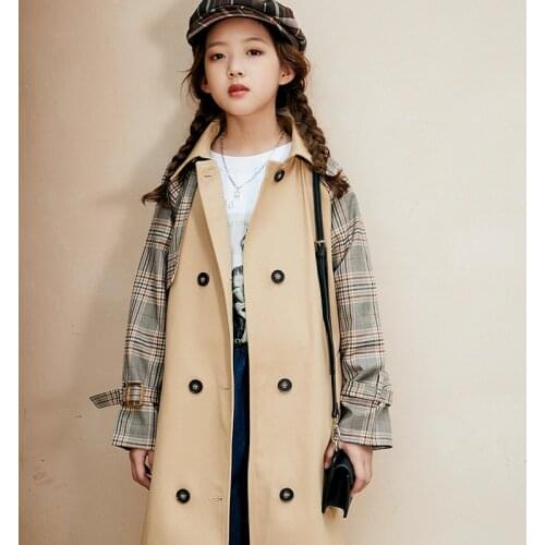 Kids Girls Trench Coat 8 10 12 years Khaki Cotton Long Coat for Teenage Girl Spring Autumn Windbreak