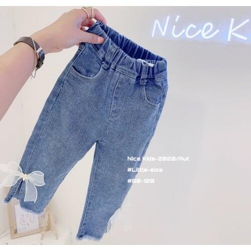 Girls Jeans 2020 New Spring Floral Embroidery Pants Cute Childrens Leggings Blue Elastic Waist Pants