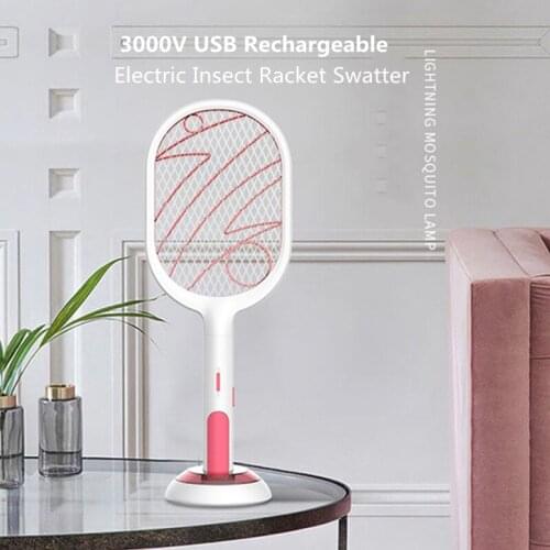 3000V Electric Insect Racket Swatter Zapper USB 1200mAh Rechargeable Mosquito Swatter Kill Fly Bug Zapper Killer Trap Save Power