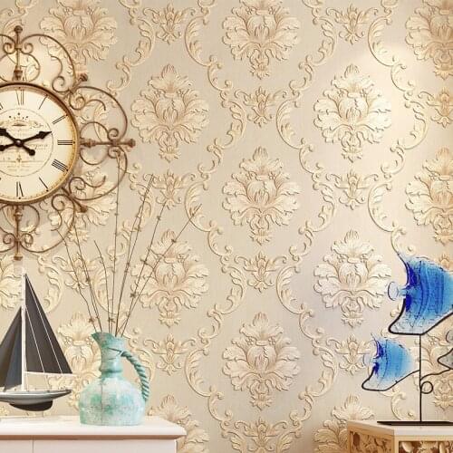 Beibehang European non - woven wallpaper relief Damascus bedroom living room wallpaper 3D study television background wall paper