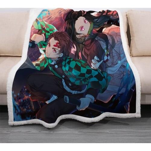 3D Anime Out of the blade Printed Fleece Blanket Quilt Fashion Home Bedding Sherpa Wrap Plush Throw Kids Demon Slayer Blanket