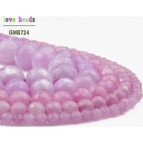 Faceted Light Purple Chalcedony Round Loose Stone Spacer Beads For Jewelry Making 4/6/8/10/12 mm DIY Bracelet Necklace