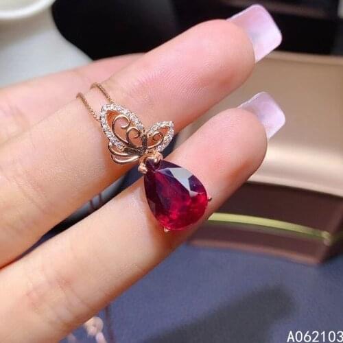 KJJEAXCMY fine jewelry 925 Sterling Silver inlaid natural garnet Womens exquisite new Butterfly water Drop Gem Pendant Necklace