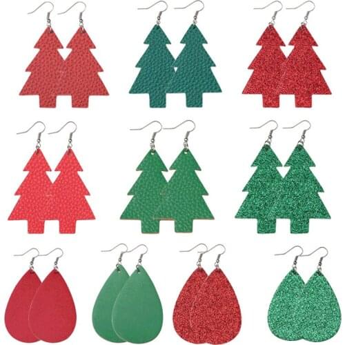 Classic leather Earrings Xmas Tree Earrings PU Imitation leather Teardrop Earrings Jewelry Fashion Big Earrings