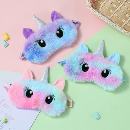 Colorful Unicorn Plush Sleep Mask Cute Sleeping Eye Cover Dream Night Mask Sort Bandage Eyepatches For Girl Women Blindfold Nap