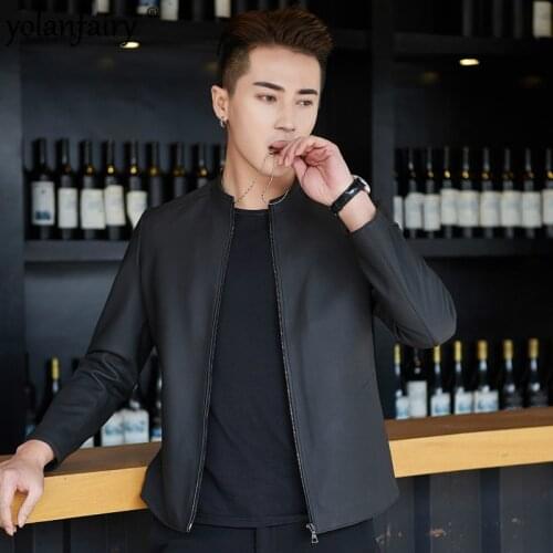 Genuine Leather Jacket Men Spring Autumn Real Sheepskin Coat Motorcycle Leather Jacket Mens Clothing Chaqueta 1YW1803F YY425